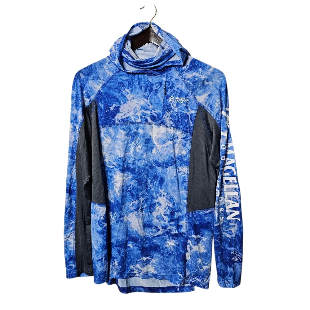 Magellan Outdoors Pro Blue Marble Camo Fishing Hoodie Shirt - Picture 2 of 4